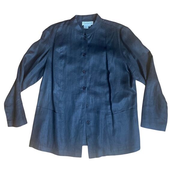 Bloomingdales Black Linen Jacket Tunic w/ Mandarin Collar Size 14 - Picture 1 of 3